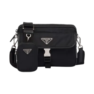 PRADA Re-Nylon x Saffiano Leather Shoulder Bag "Black"