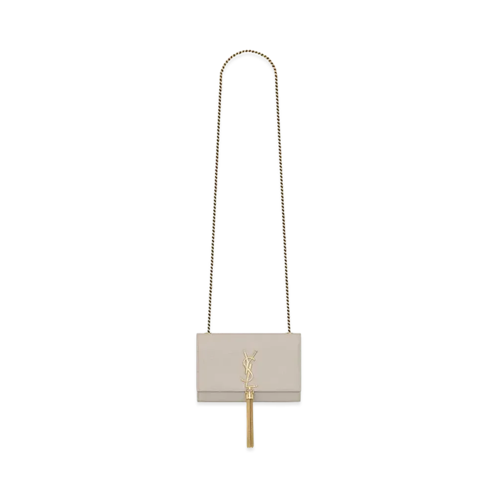 Saint Laurent Kate Small Chain Bag With Tassel In Grain De Poudre Embossed Leather "Vintage White"