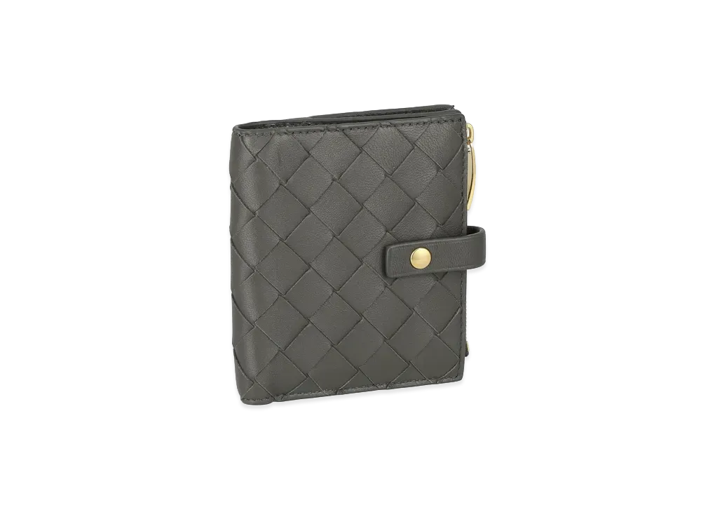 ボッテガ・ヴェネタ イントレチャート ラムスキン カーフスキン 小銭入れ付きコンパクト財布 "ブライトレッド" 600270 VCPP3 8855 "グラファイトグレーカーキ/ゴールド" 600270 VCPP3 1408