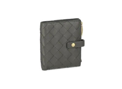Bottega Veneta Intrecciato Lambskin Calfskin Compact Wallet With Coin Purse "Bright Red" "Graphite Gray Khaki/Gold"