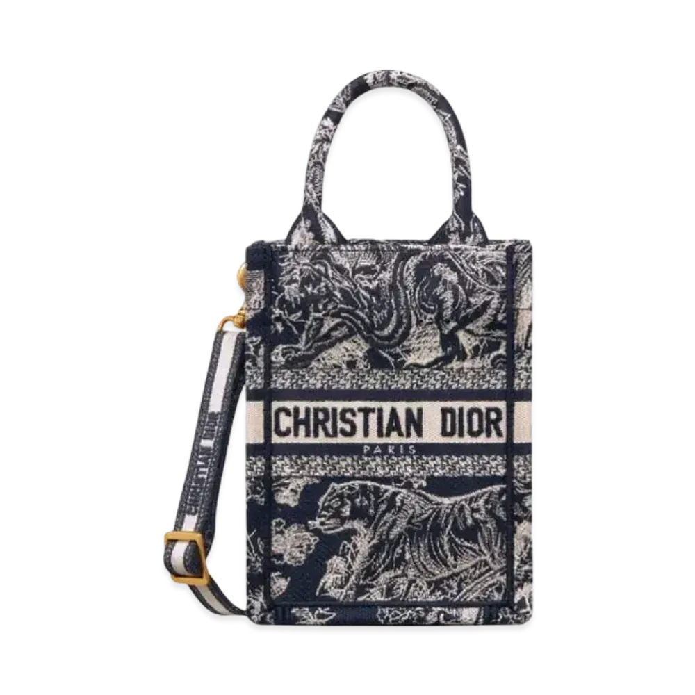 Dior Mini Dior Book Tote Phone Bag Toile De Jouy Reverse Embroidery "Blue"