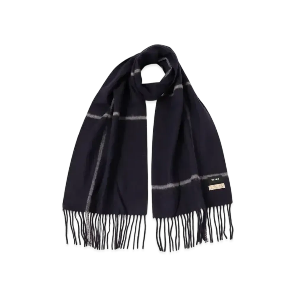 BEAMS Window Pen Check Alpaca Scarf "Navy"