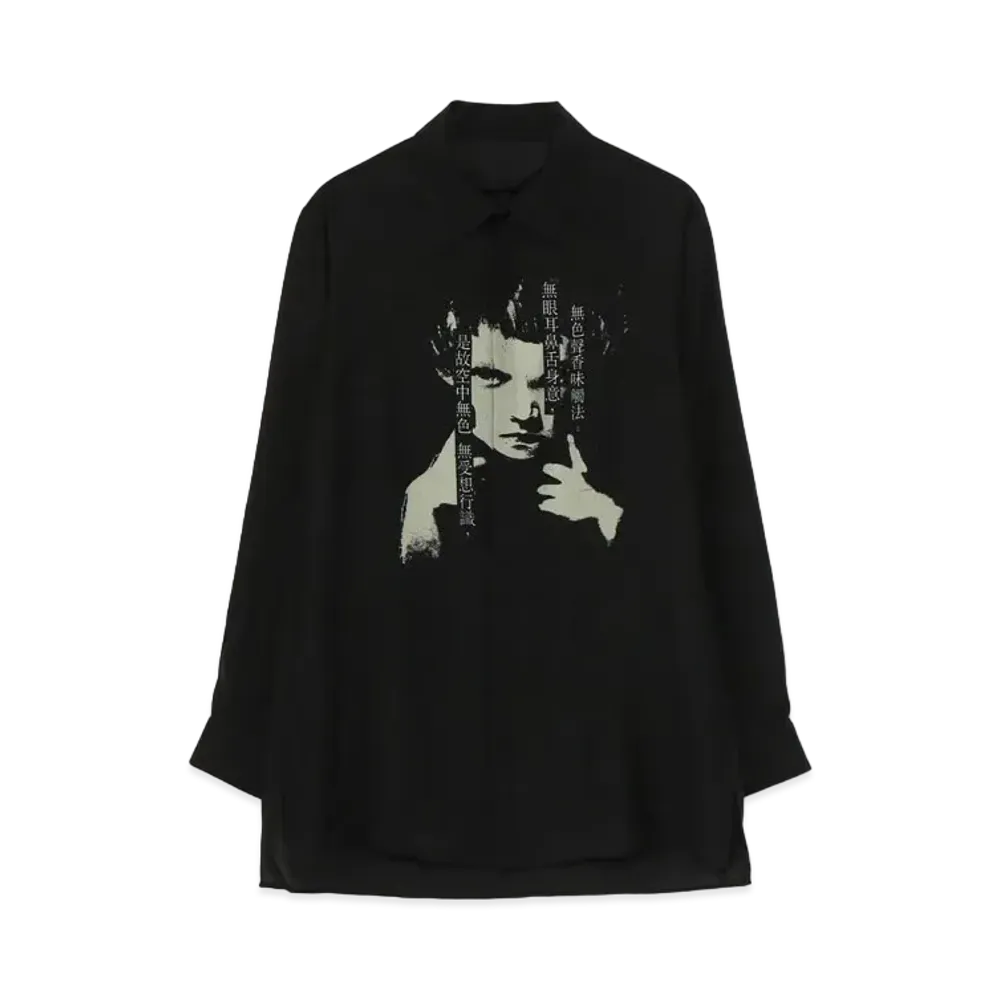Yohji Yamamoto Pour Homme SILK SATIN+CELLULOSE LAWN ORIGINAL PRINT SPARE COLLAR BLOUSE "Black"