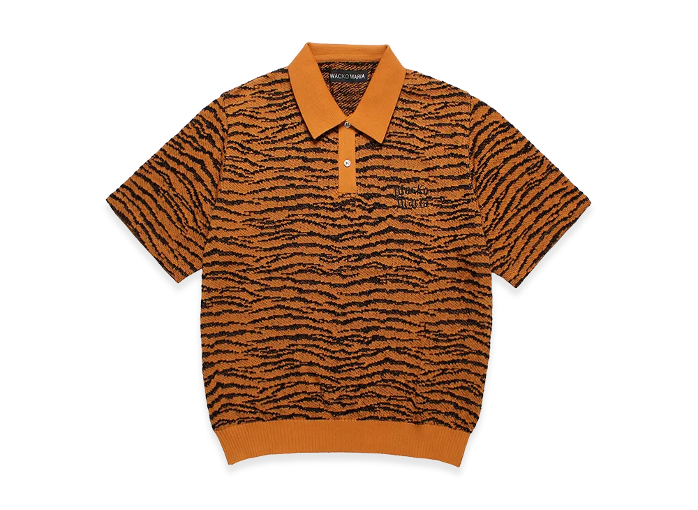 WACKO MARIA Tiger Jacquard Knit Polo Shirt "Orange"