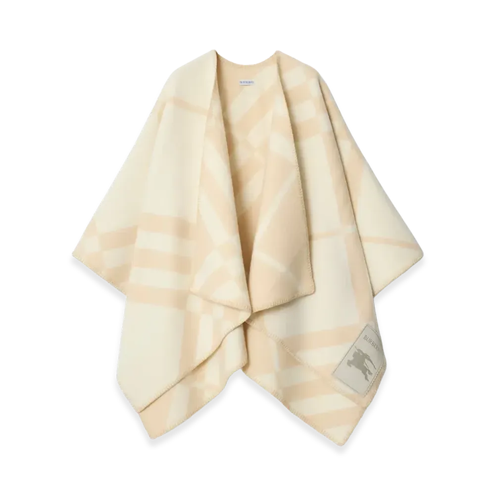 Burberry Women's Check Wool Cashmere Cape "Calico Beige"