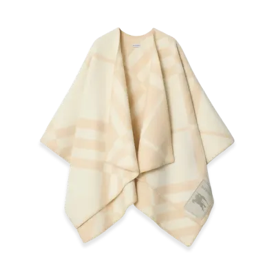 Burberry Women's Check Wool Cashmere Cape "Calico Beige"