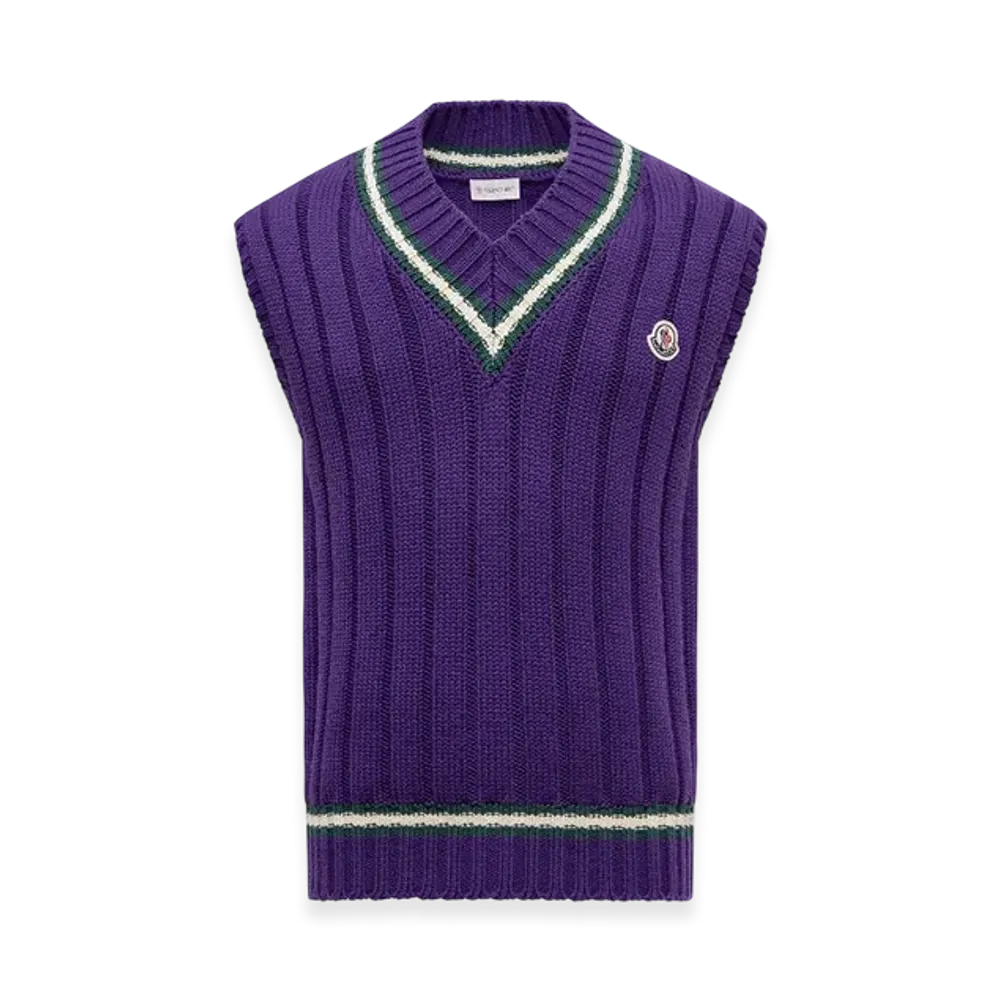 MONCLER Wool & Cotton V-Neck Gilet "Purple"