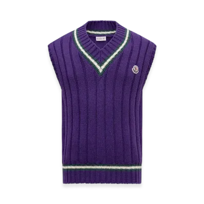 MONCLER Wool & Cotton V-Neck Gilet "Purple"