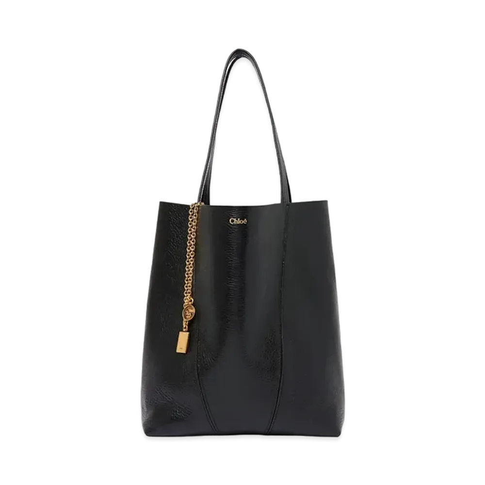 Chloe Spin Tote Bag In Grained Leather "Black"