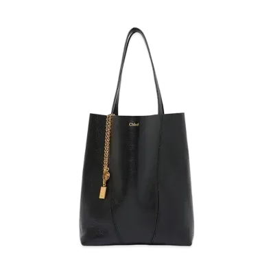 Chloe Spin Tote Bag In Grained Leather "Black"
