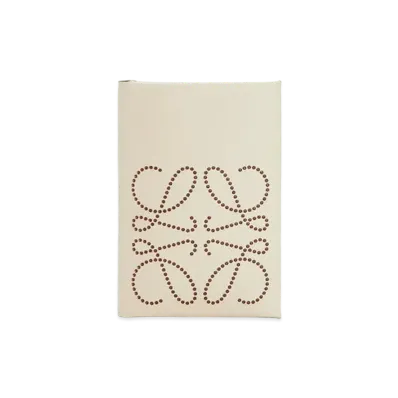 LOEWE Brand Bifold Card Case In Calfskin "Light Oat / Tan"