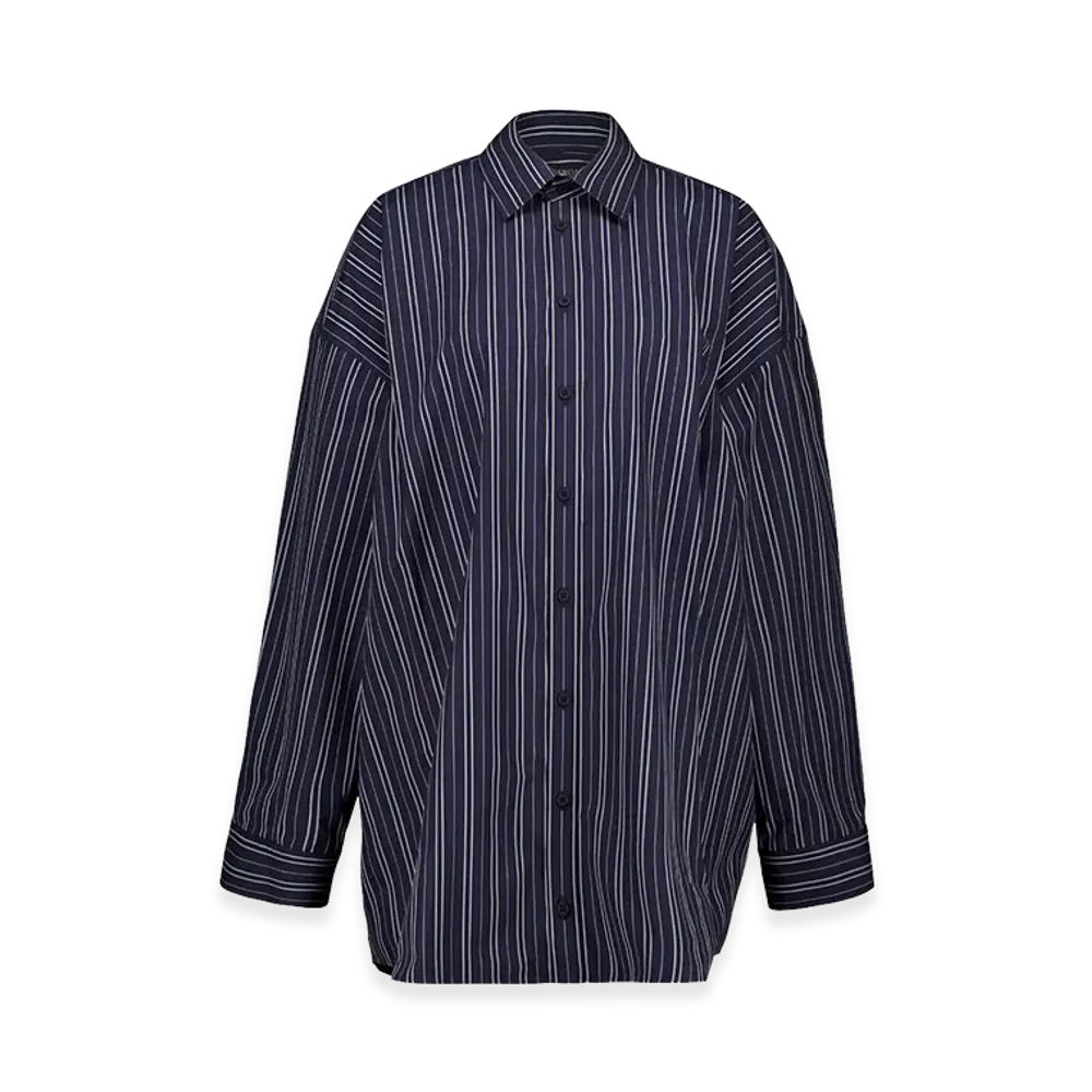 BALENCIAGA Women's Striped Mini Shirt Dress "Blue"