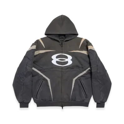 BALENCIAGA Unity Sports Icon Biker Oversized Zip-Up Hoodie "Black White"
