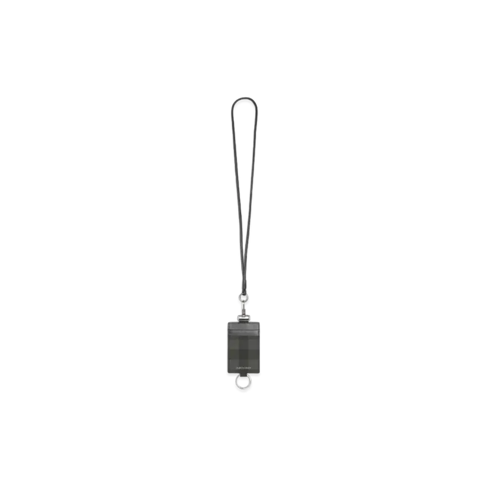 Burberry Logo Tail Check Card Case Lanyard "Charcoal"