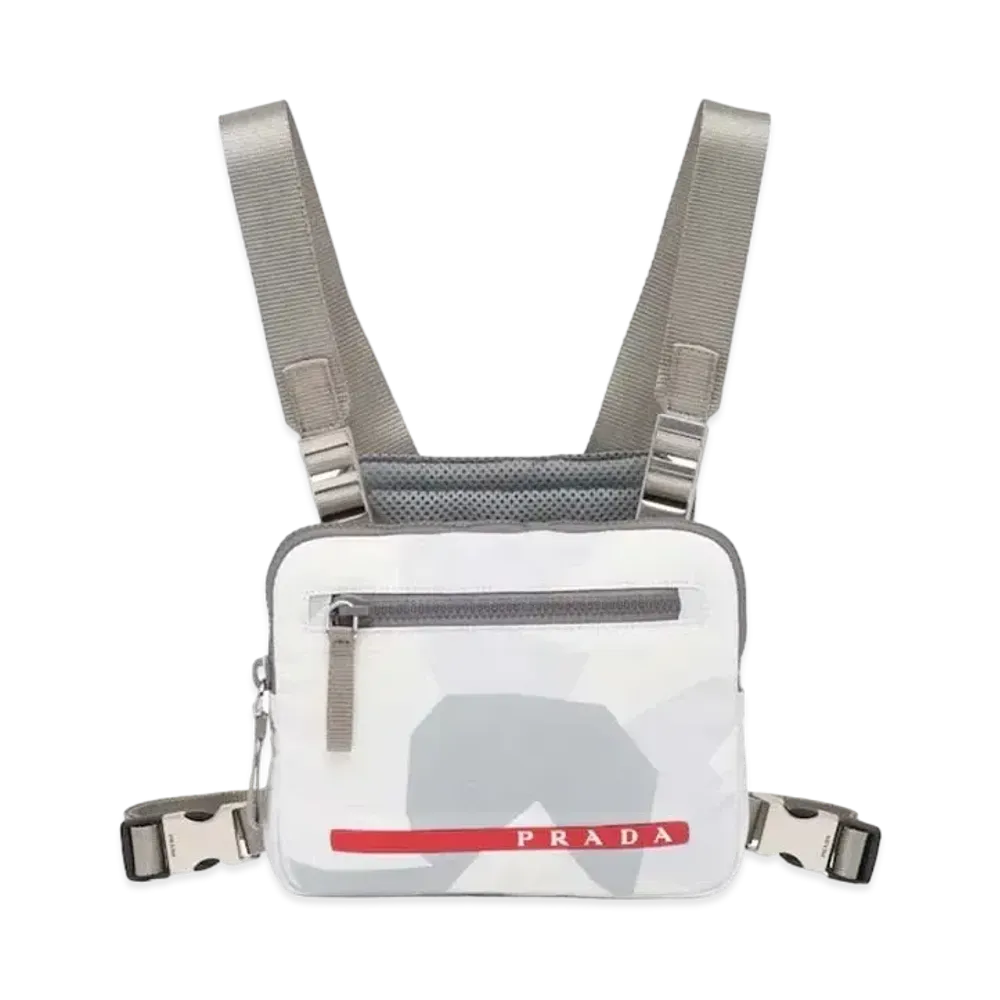 PRADA Printed Technical Fabric Crossbody Bag "Light Gray"