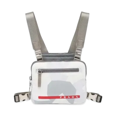 PRADA Printed Technical Fabric Crossbody Bag "Light Gray"