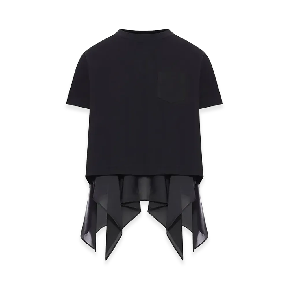 sacai Women's Cotton Jersey and Satin T-Shirt "Black"