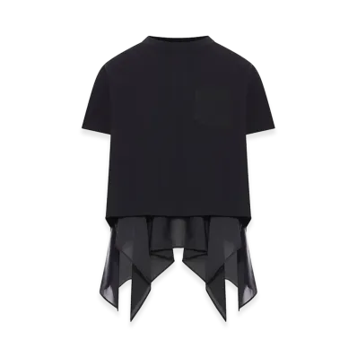 sacai Women's Cotton Jersey and Satin T-Shirt "Black"