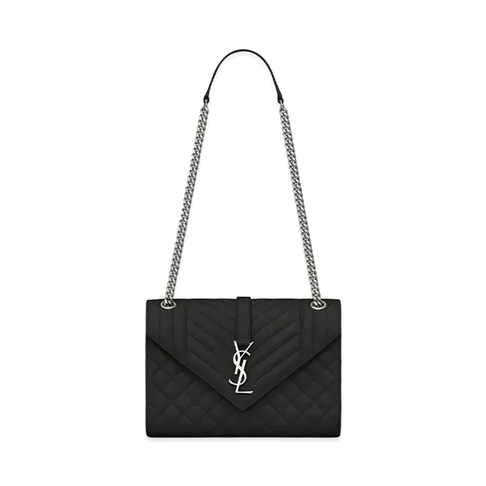 SAINT LAURENT Envelope Medium Bag In Mix Matelasse Grain De Poudre Embossed Leather "Black"