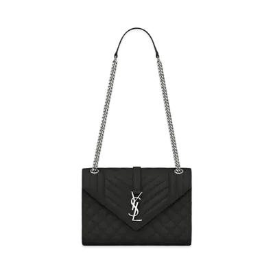 SAINT LAURENT Envelope Medium Bag In Mix Matelasse Grain De Poudre Embossed Leather "Black"