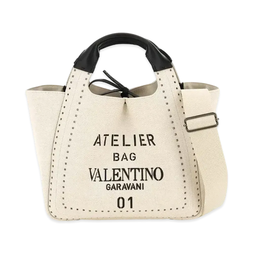 Valentino Atelier Bag Valentino Galavani Canvas Small Tote "Natural/Black"