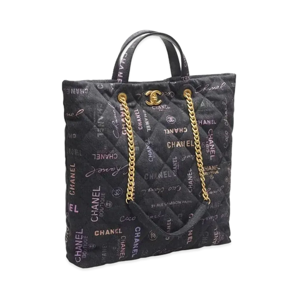 CHANEL Maxi Shopping Bag Print Denim "Black/Multicolor"