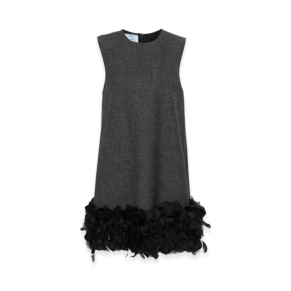 PRADA Wonen's Feather-Detail Mini Dress "Gray"
