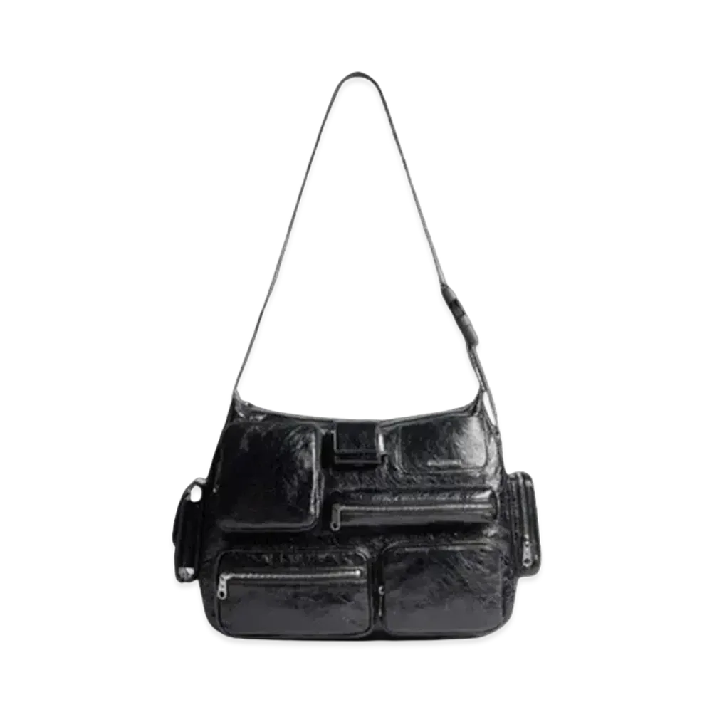 BALENCIAGA Superbusy Messenger Bag In Arena Lambskin "Black"