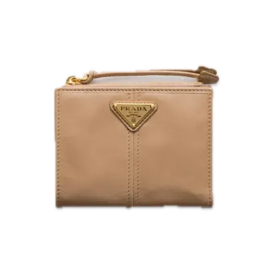 PRADA Soft Lux Leather Wallet "Cameo Beige"