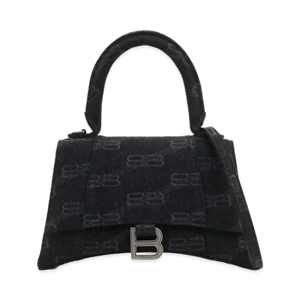 BALENCIAGA Hourglass Small Handbag BB Monogram Denim "Black"