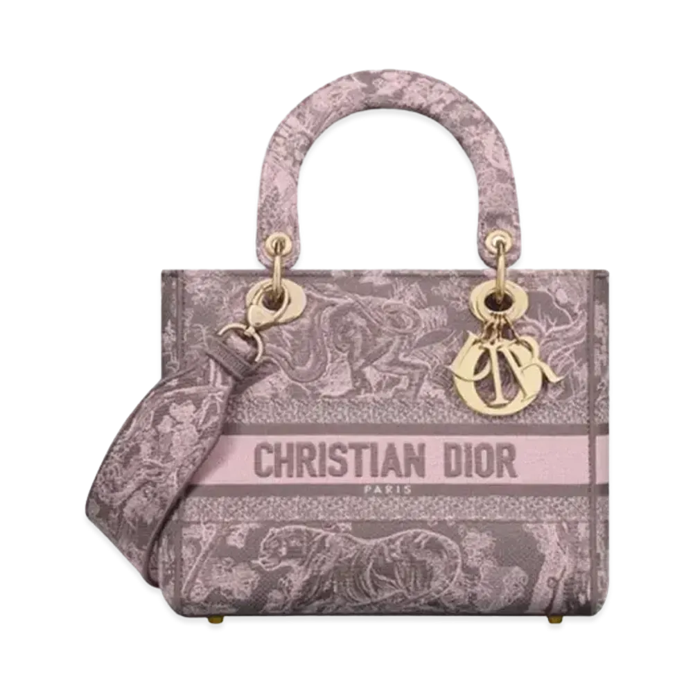 Dior Medium Lady D Lite Bag Toile de Jouy Reverse Embroidery "Gray/Pink"
