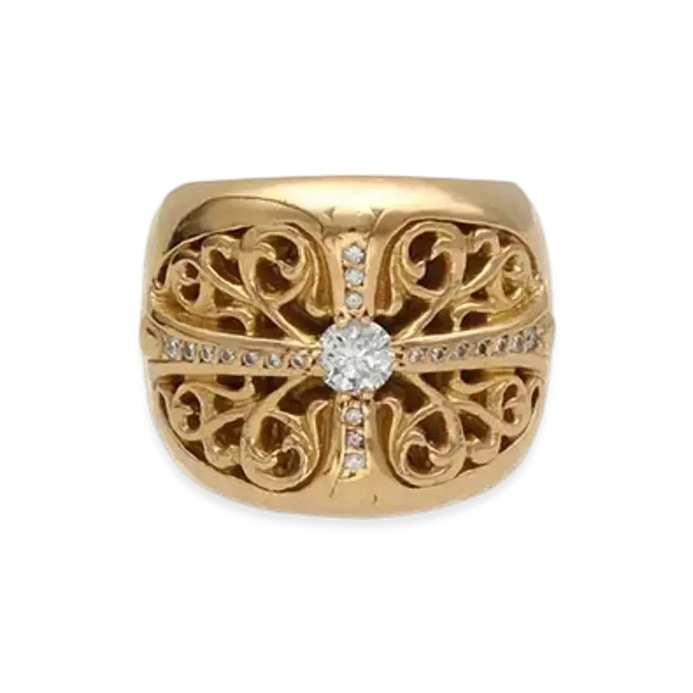 Chrome Hearts 22K Classic Oval Cross Pave Diamond Ring "Yellow Gold"