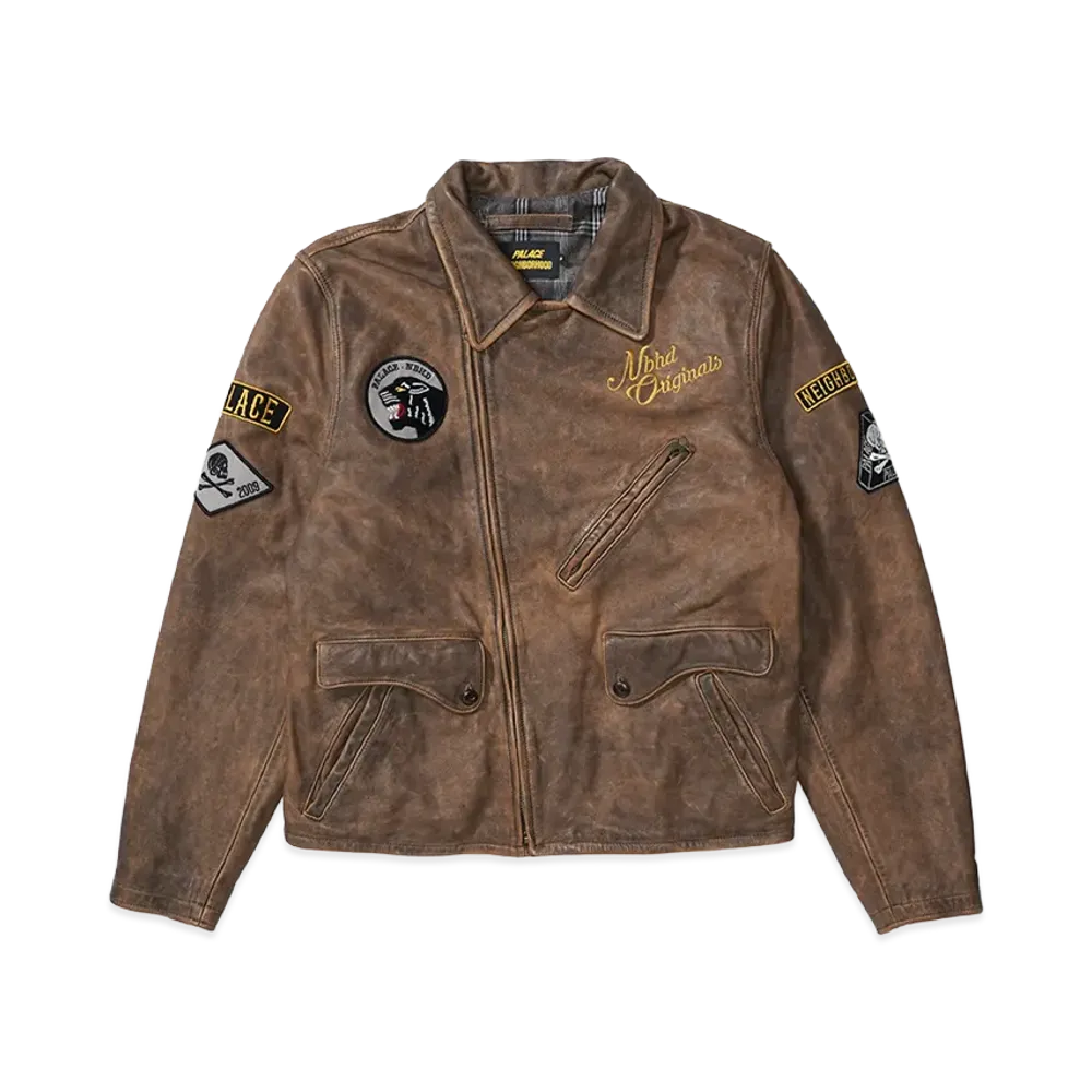 PALACE x NEIGHBORHOOD Biker Leather Jacket "Brown"