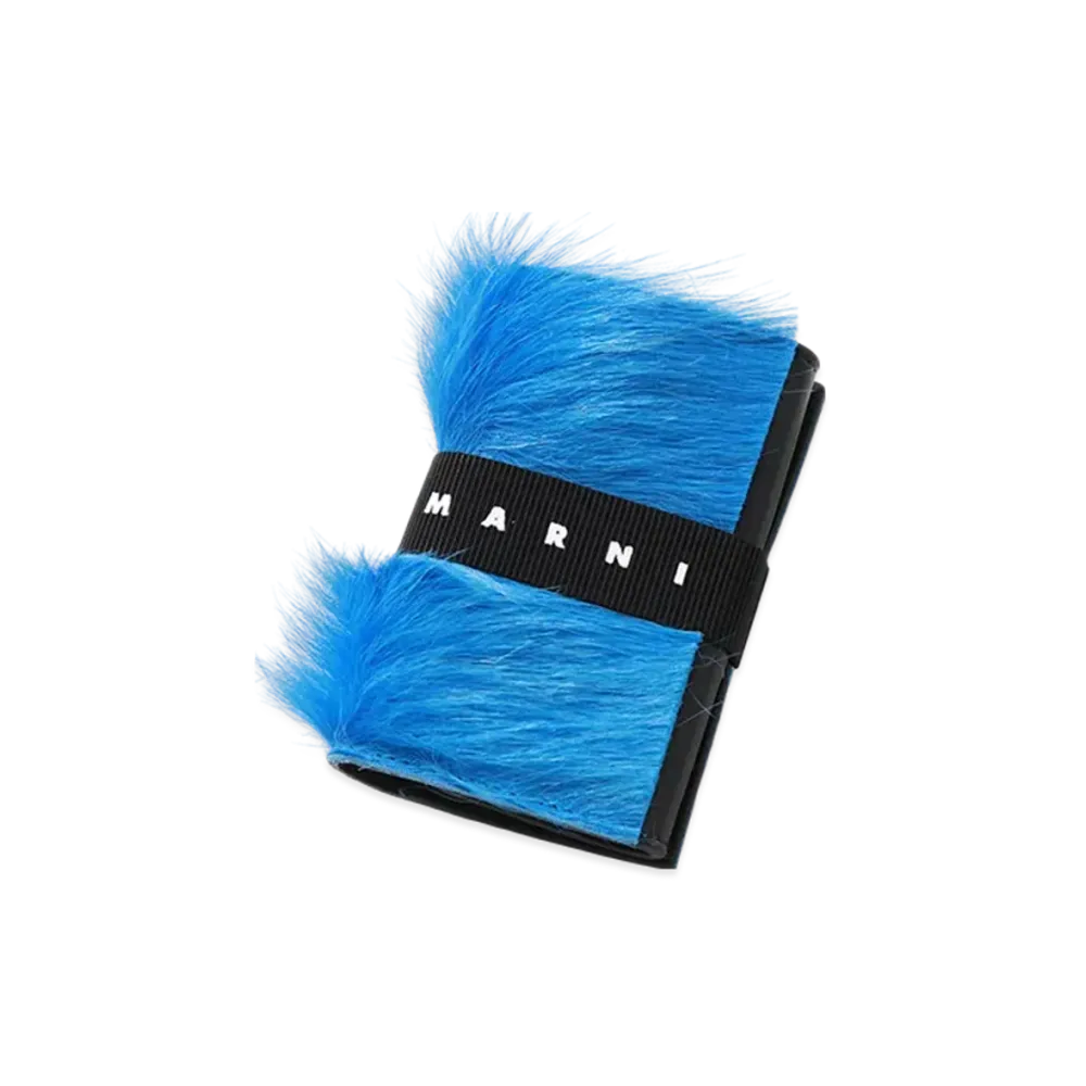 Marni Long-Hair Calfskin Trifold Wallet with Logo Strap "Royal Blue"