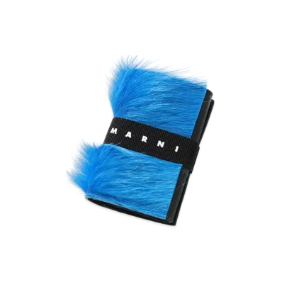 Marni Long-Hair Calfskin Trifold Wallet with Logo Strap "Royal Blue"