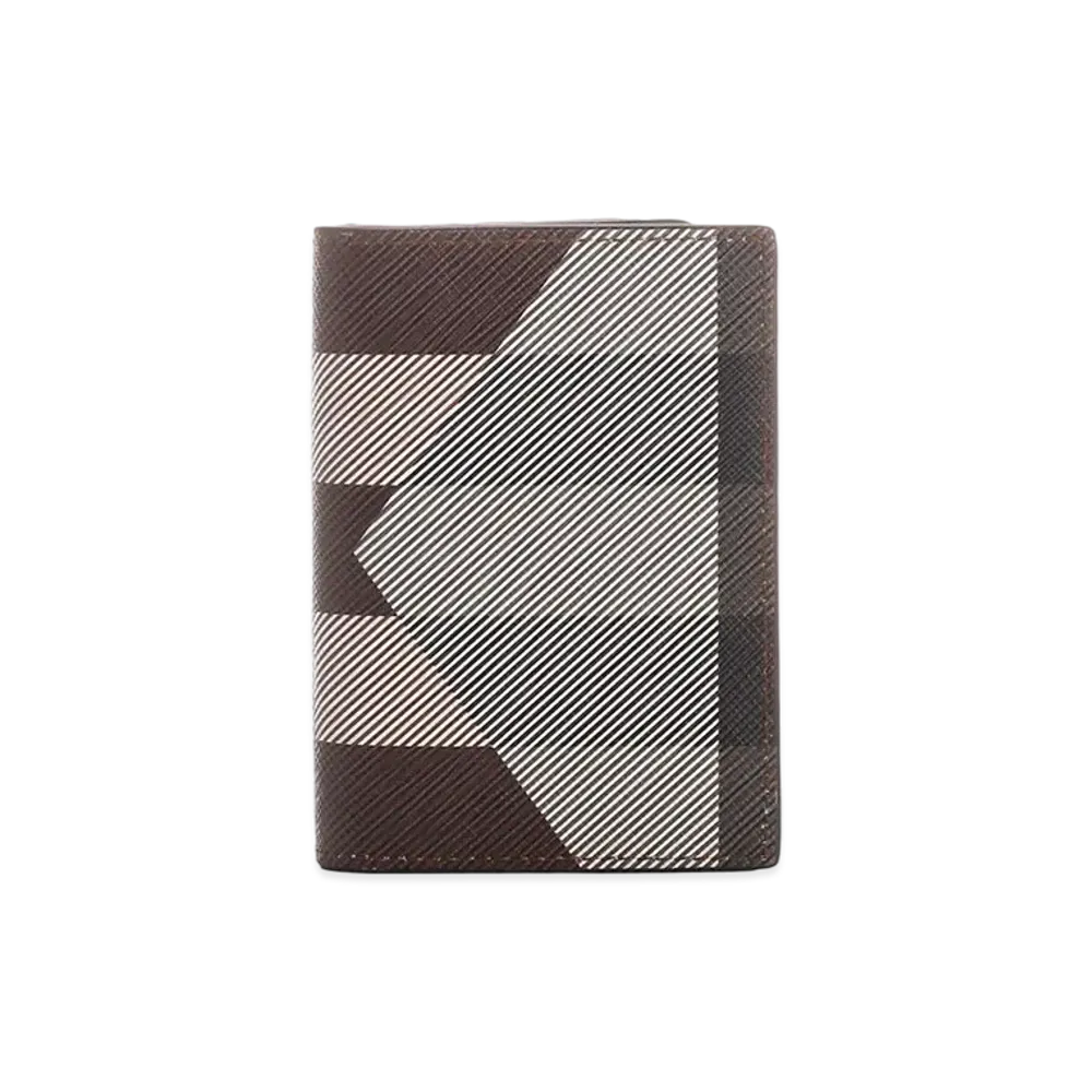 Burberry Geometric Check & Leather Folding Card Case "Dark Barch Brown"