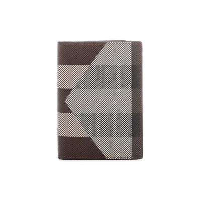 Burberry Geometric Check & Leather Folding Card Case "Dark Barch Brown"