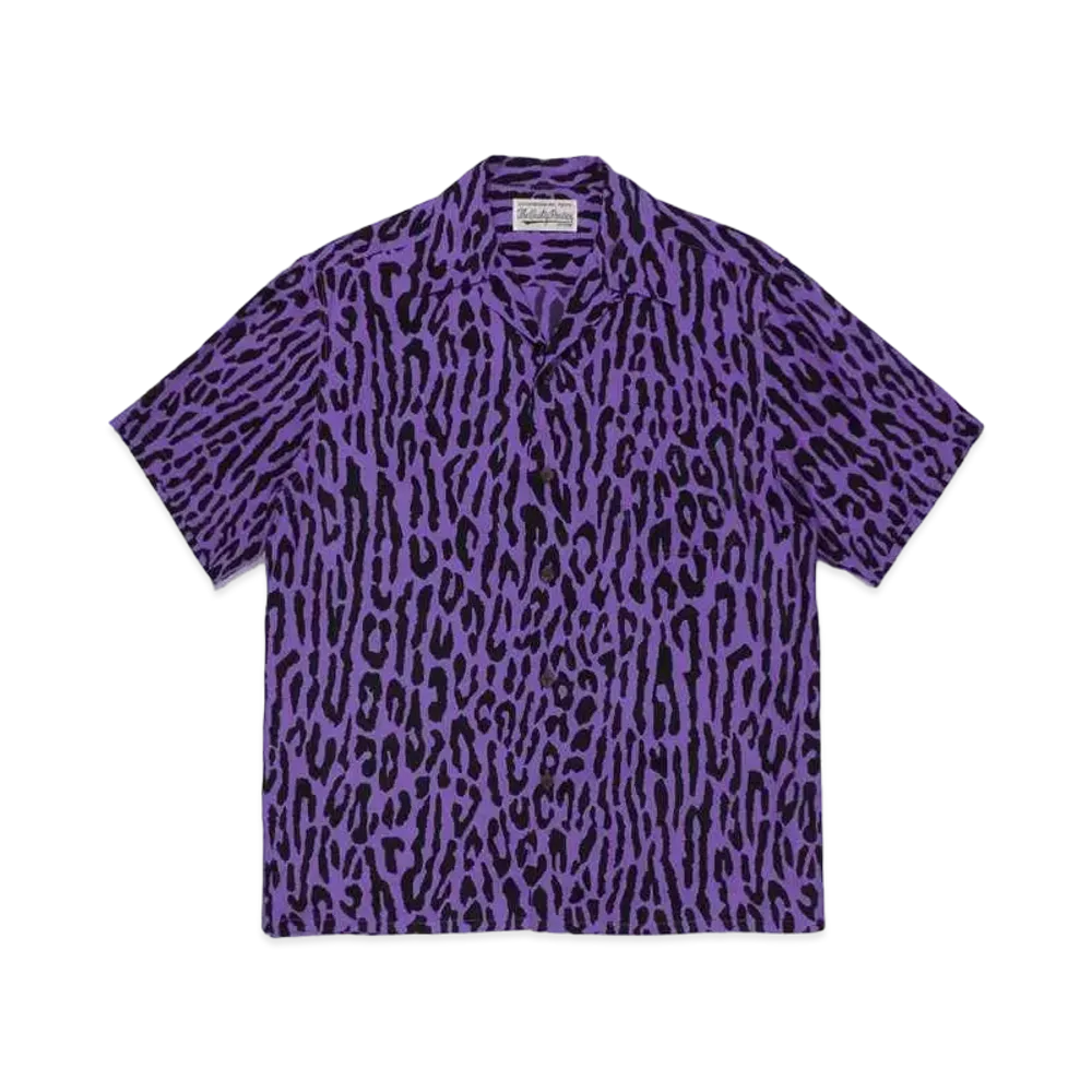 WACKO MARIA LEOPARD OPEN COLLAR SHIRT "Purple"
