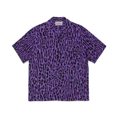 WACKO MARIA LEOPARD OPEN COLLAR SHIRT "Purple"
