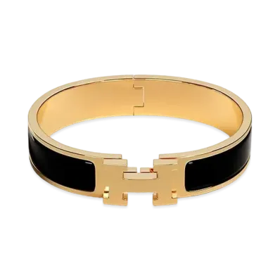 Hermes Clic Clac H Glitter Bracelet "Noir Dore/Gold"