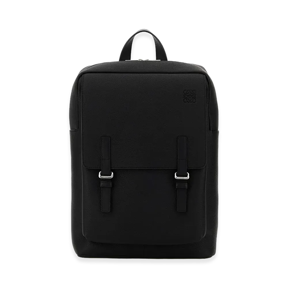 LOEWE Black Leather Military Backpack "Black"