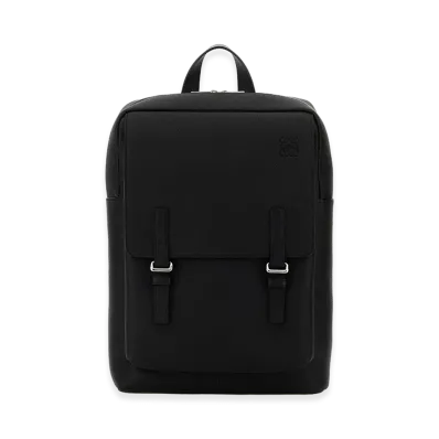 LOEWE Black Leather Military Backpack "Black"