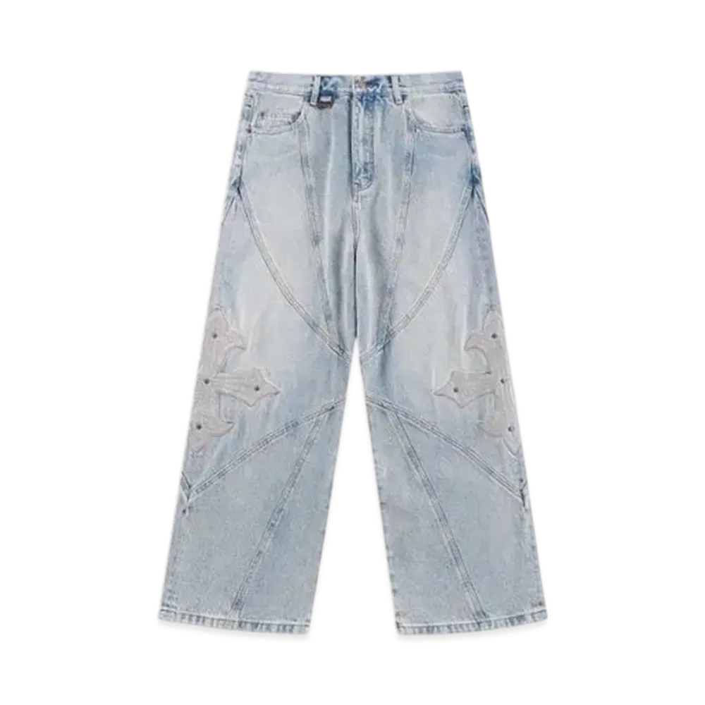 SUPPLIER Cross Leather Patch Baggy Denim Pants "Blue"
