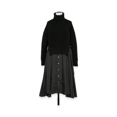 sacai Wool Knit x Cotton Poplin Dress "Black/Black"