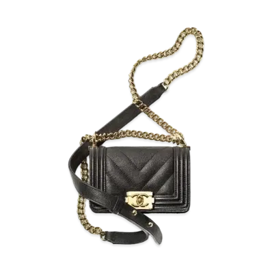 CHANEL Boy Chanel Mini Hand Bag Grained Calfskin "Black"