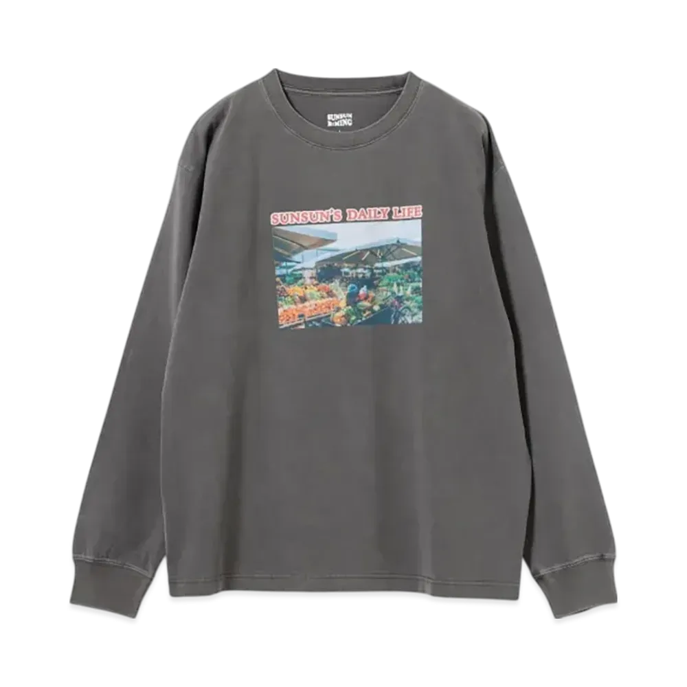 B:MING by BEAMS x PUPPET SUNSUN / Fade Photo Print Long Sleeve T-Shirt Market "InkBlack"