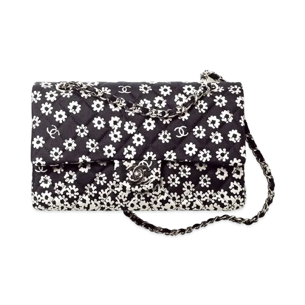 CHANEL Classic Hand Bag Print Fabric "Black White"