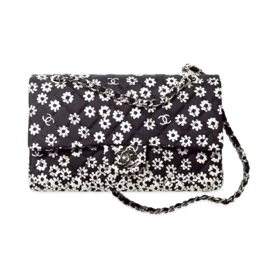 CHANEL Classic Hand Bag Print Fabric "Black White"