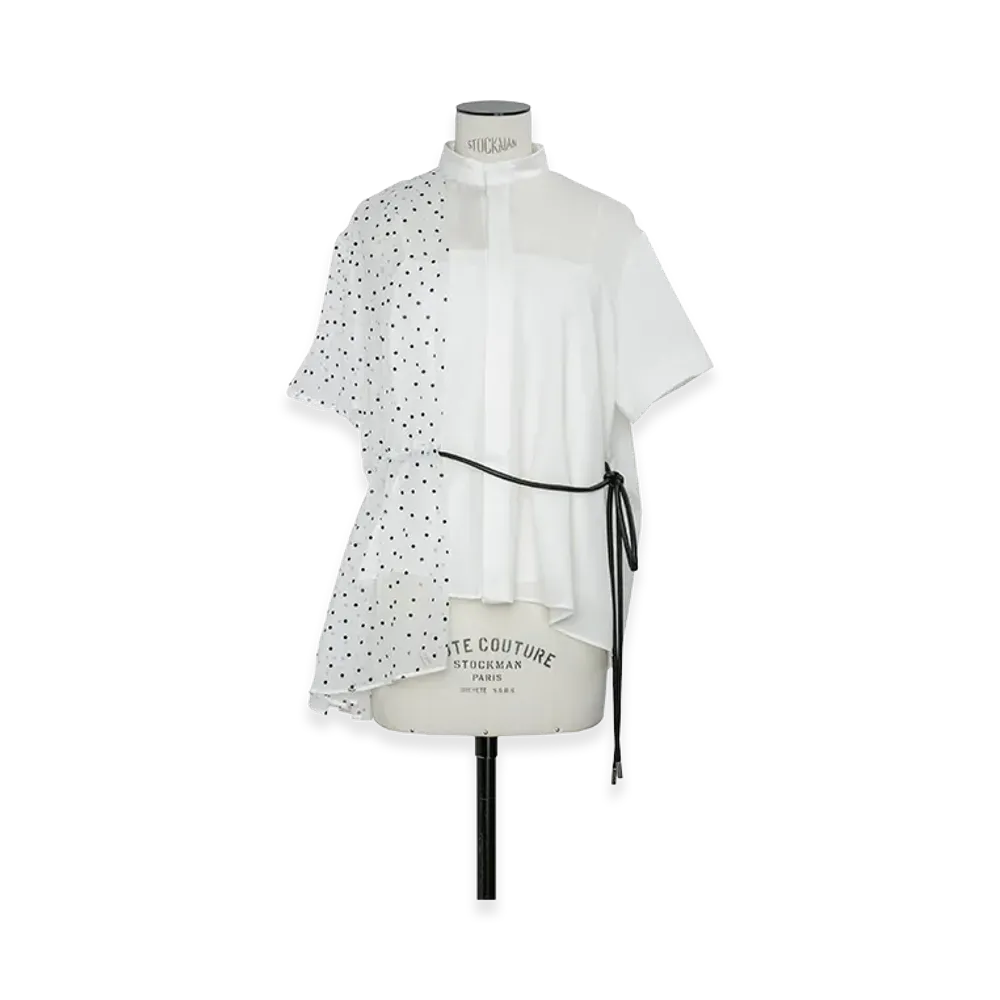 sacai Women's Wool Suiting x Polka Dot Blouse "White"