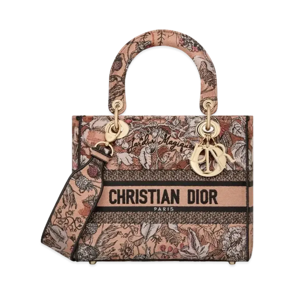 Dior Medium Lady D Lite Bag Jardin Magique Embroidery "Powder Pink"